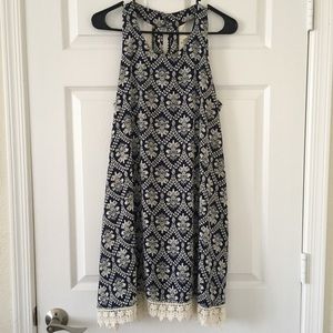Navy paisley dress Lace trim S